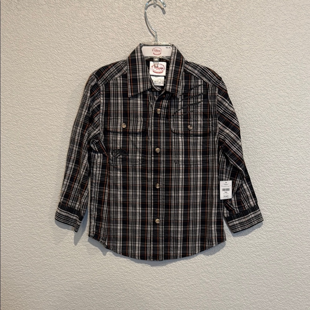 OshKosh B'gosh Black and White Button Down Shirt Classic Plaid Design